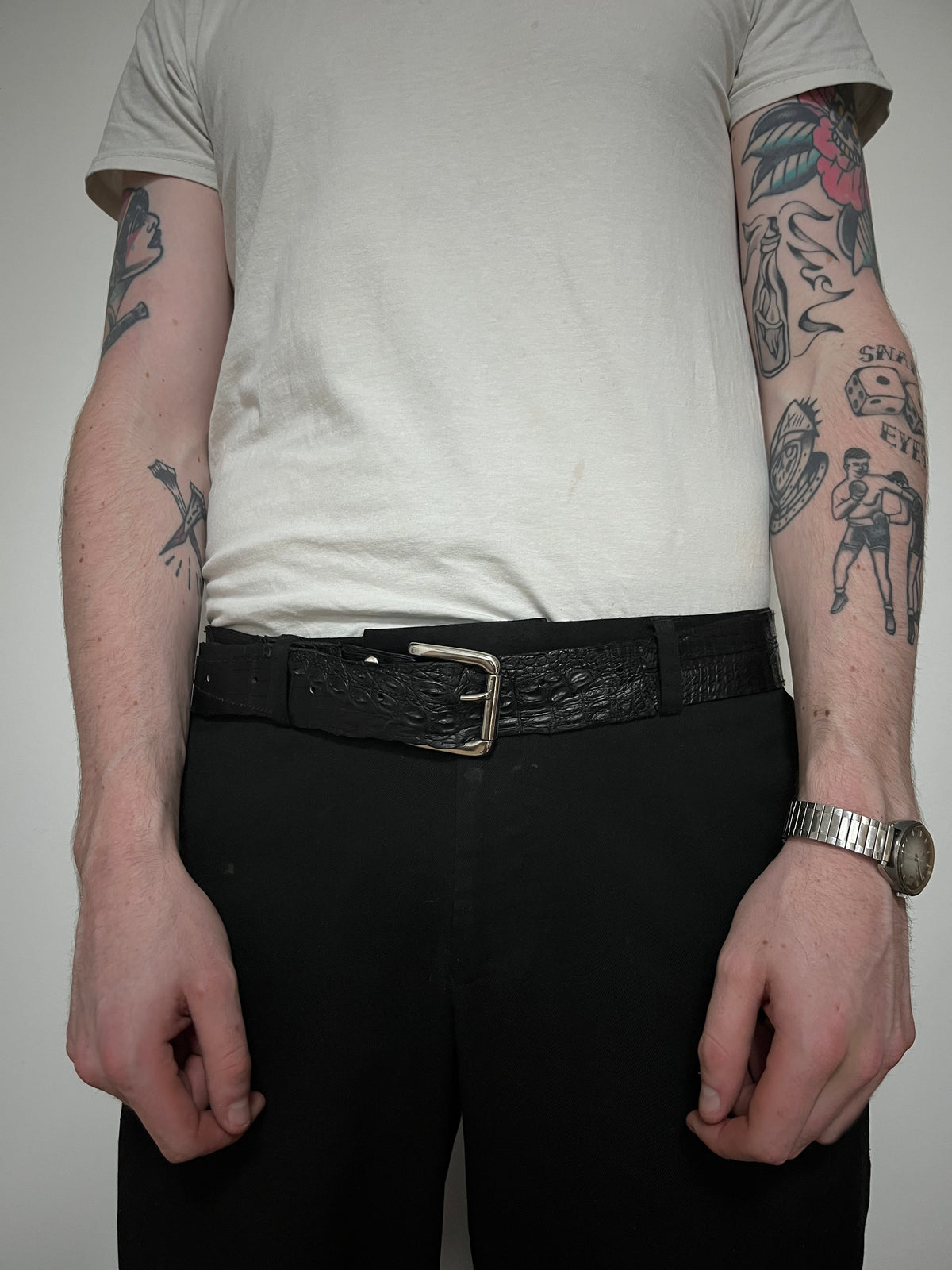 Crocodile leather basic belt